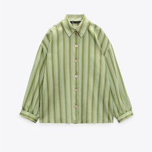 Green Striped Button-Up Shirt